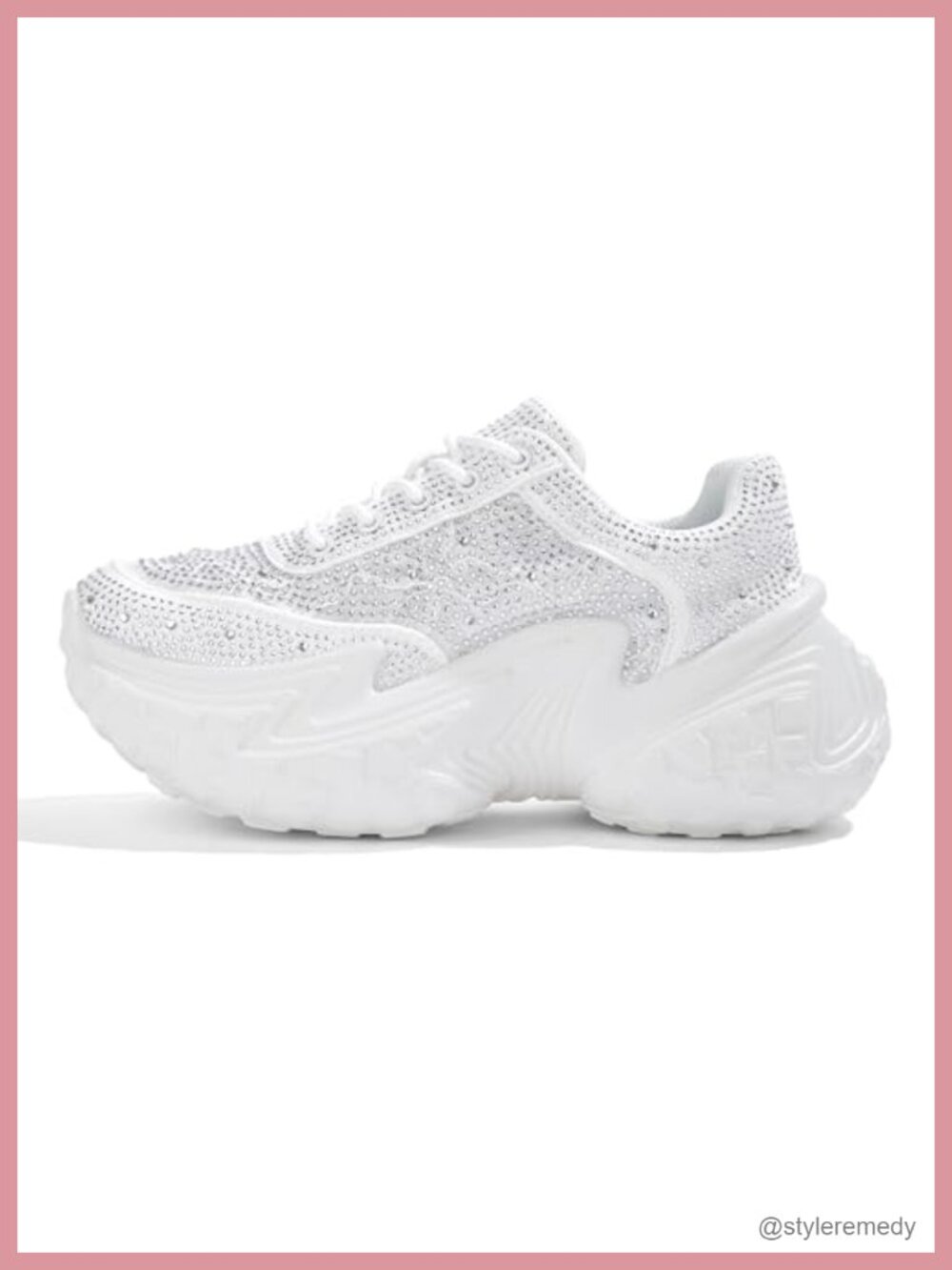 Chunky Rhinestone Sneakers with Lace, Memory Foam Platform Shoes